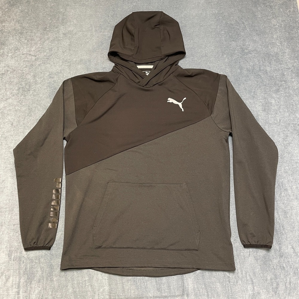 Puma Asymmetrical Hoodie Men Large Gray Raglan Sleeve Logo Raglan Sleeve Outdoor